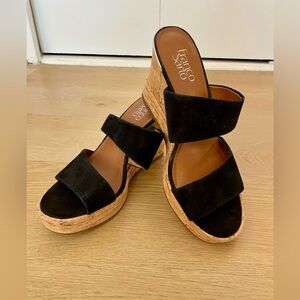 Franco Sarto Black Platform Cork Sandals